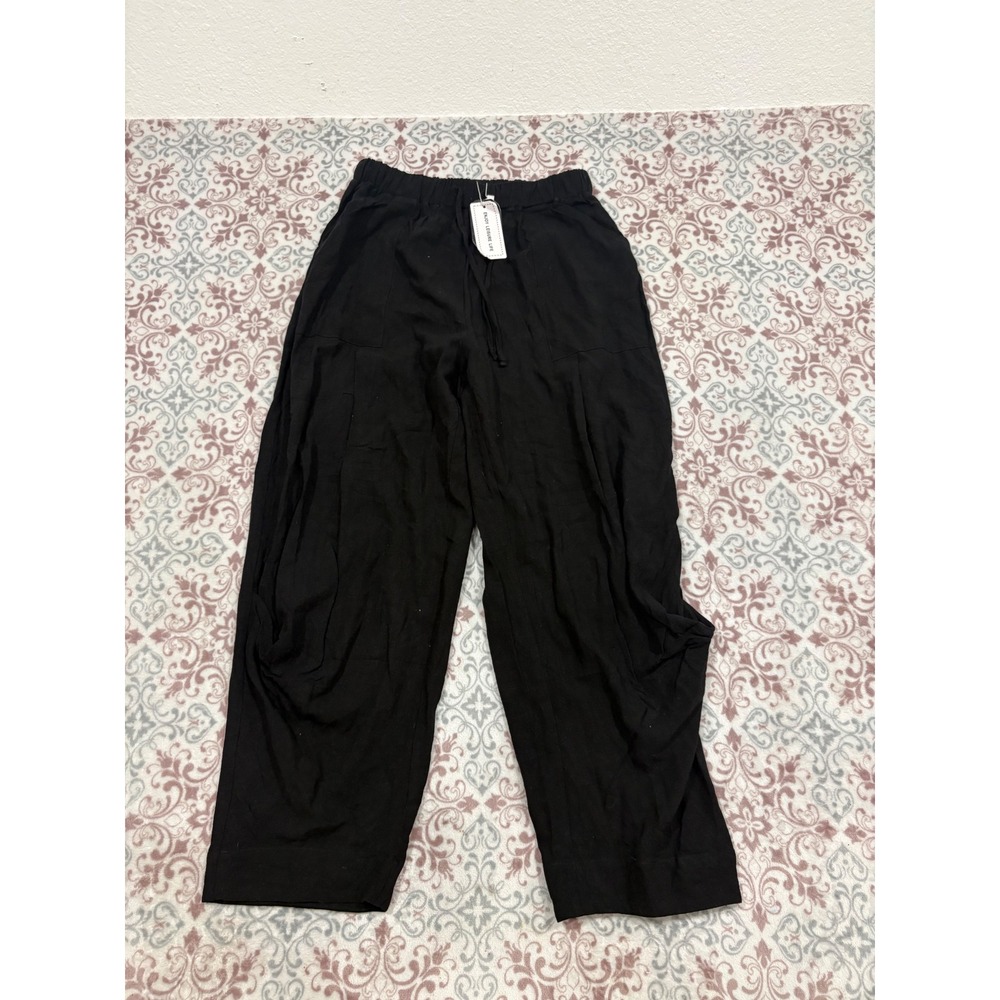 Tarse Black Linen Blend Harem Pants Elastic Waist Wide Leg Boho Trousers Small